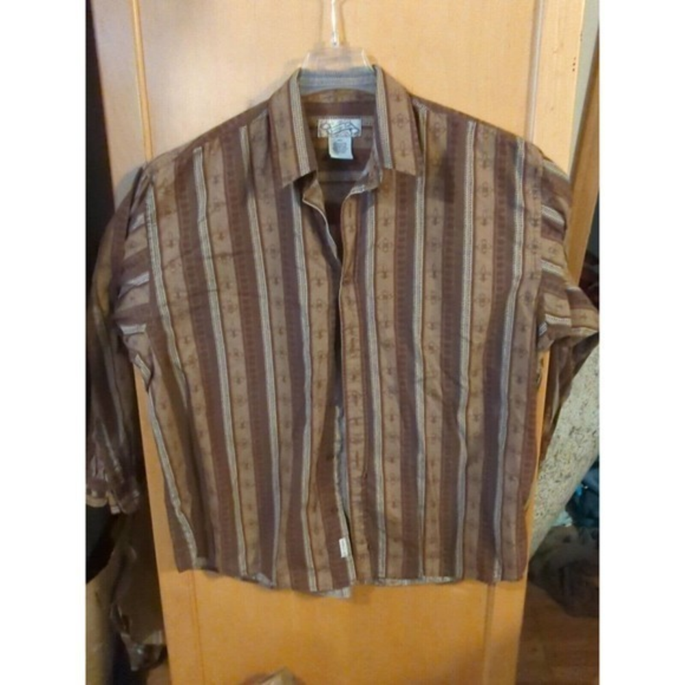 Indigo Joe‎ brown Graphic Button Down Shirt Size X-Large FITS like LARGE
